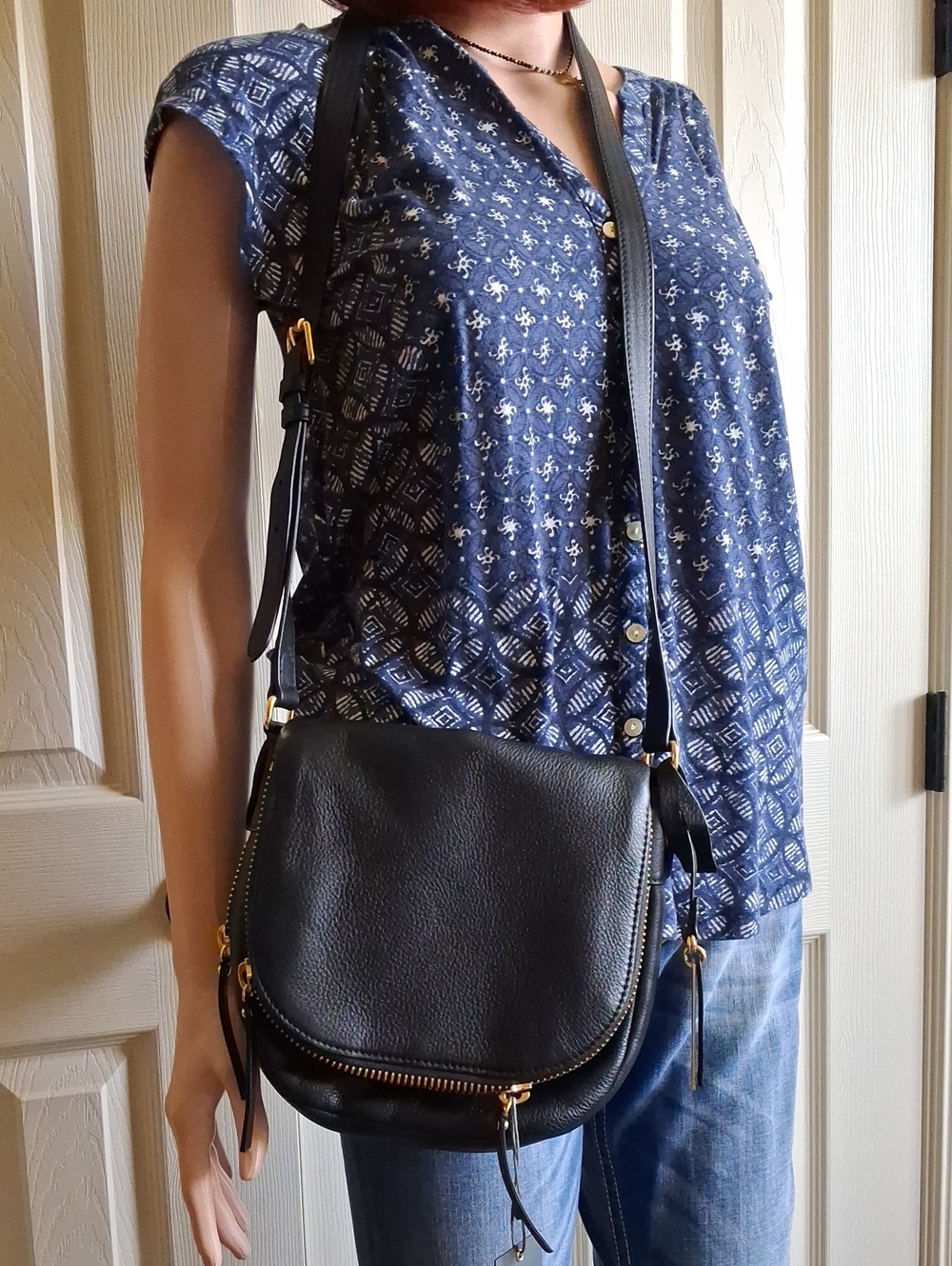 Vince Camuto Black Pebbled Leather Crossbody Bag with Gold Hardware